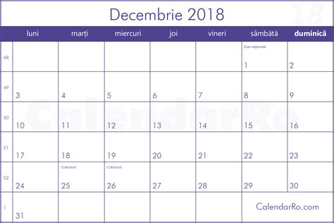 calendar 2018 romanesc|Calendar Decembrie 2018.